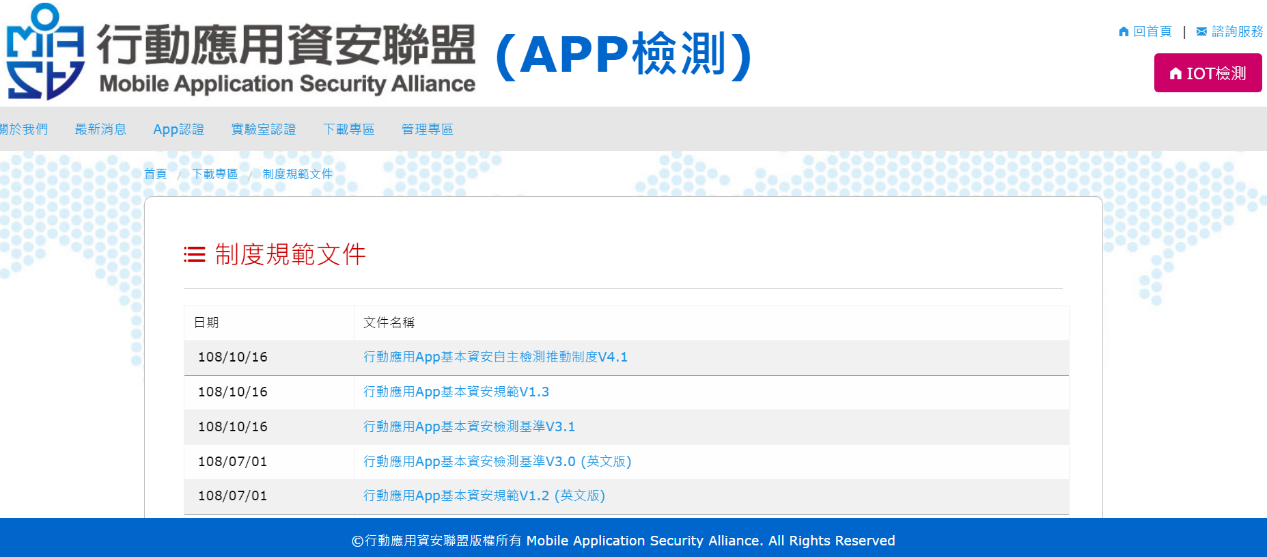 行動應用APP檢測制度規範文件